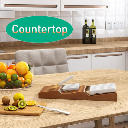 Knife Drawer Organizer (Natural, 15 Knives Organizer)