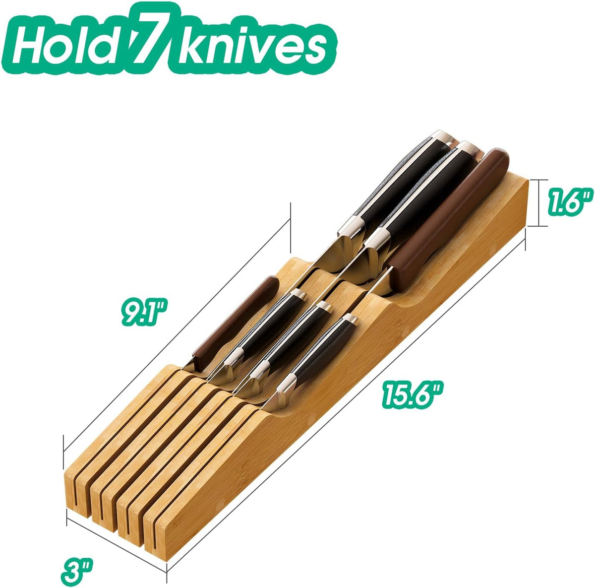 Knife Drawer Organizer (Natural, 15 Knives Organizer)