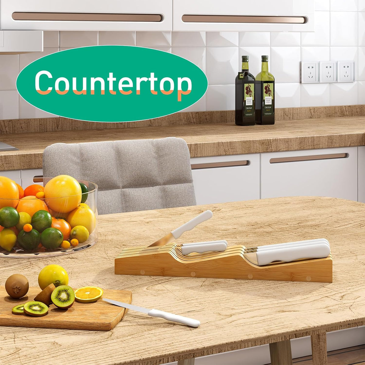 Knife Drawer Organizer (Natural, 15 Knives Organizer)