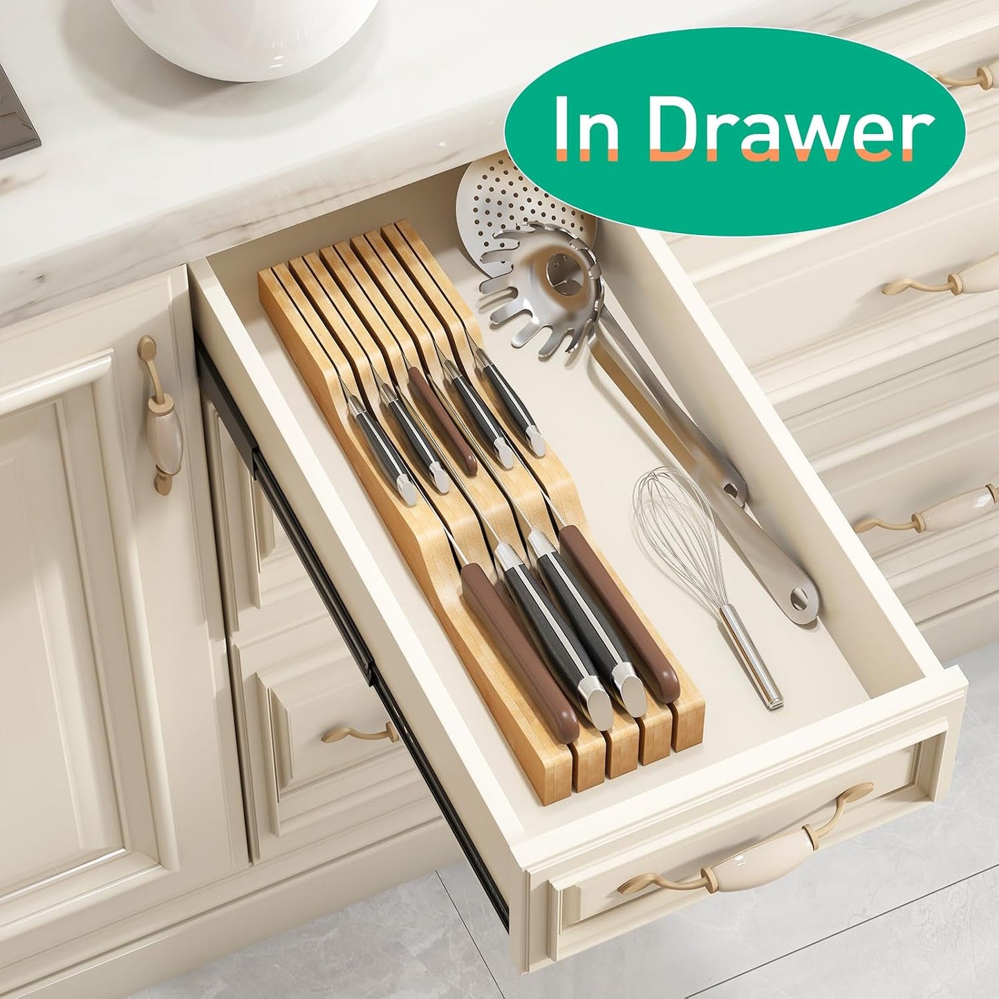 Knife Drawer Organizer (Natural, 15 Knives Organizer)