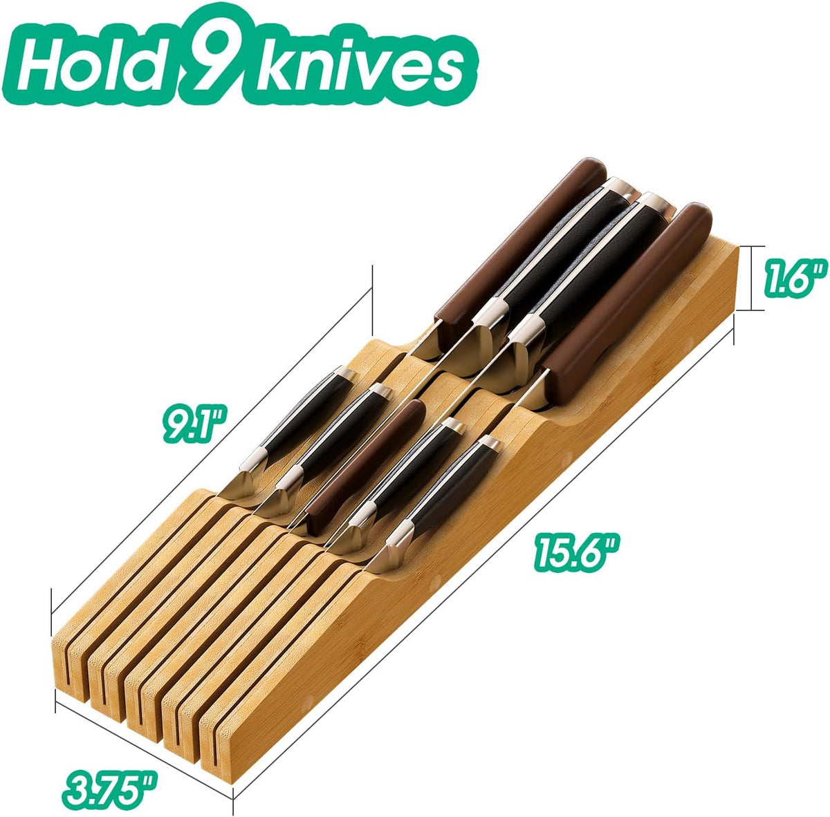 Knife Drawer Organizer (Natural, 15 Knives Organizer)