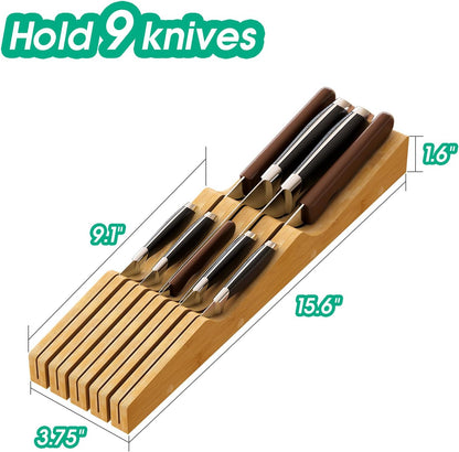 Knife Drawer Organizer (Natural, 15 Knives Organizer)