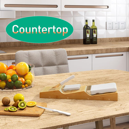 Knife Drawer Organizer (Natural, 15 Knives Organizer)