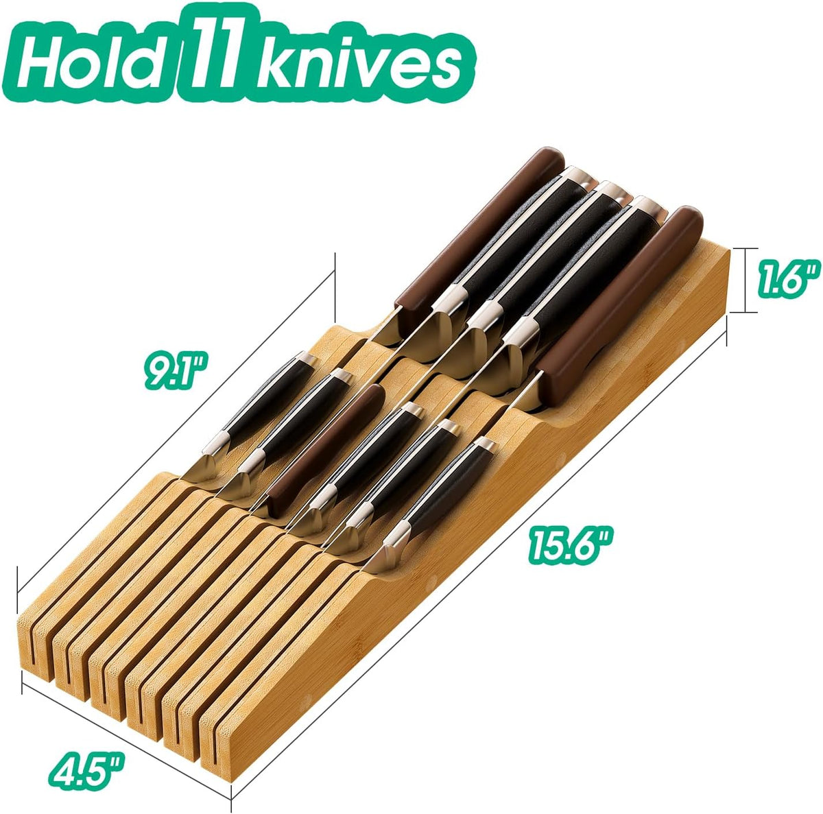 Knife Drawer Organizer (Natural, 15 Knives Organizer)