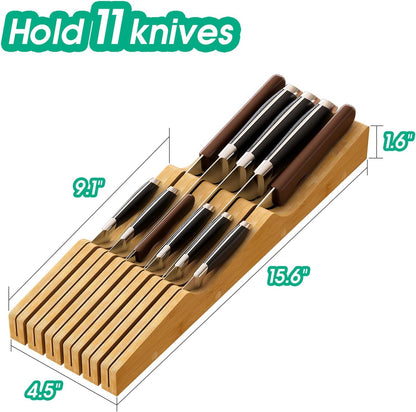Knife Drawer Organizer (Natural, 15 Knives Organizer)