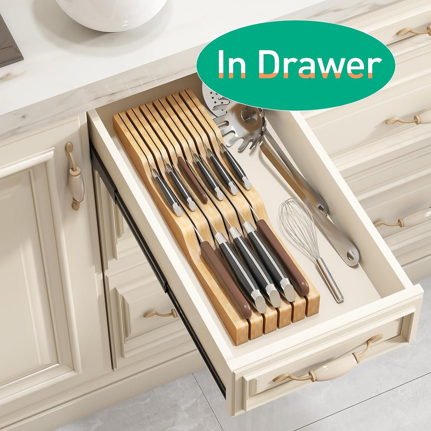 Knife Drawer Organizer (Natural, 15 Knives Organizer)