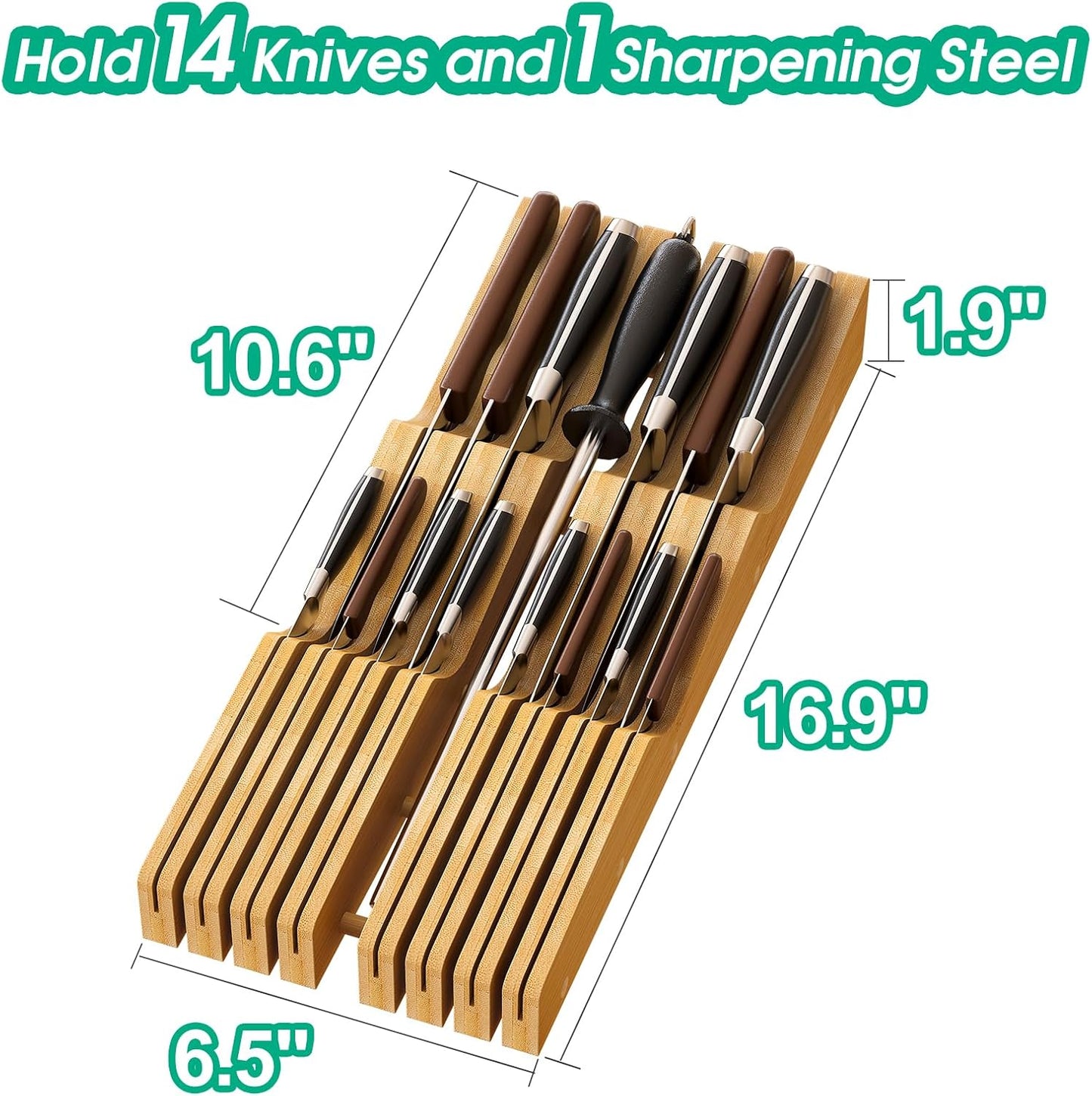 Knife Drawer Organizer (Natural, 15 Knives Organizer)