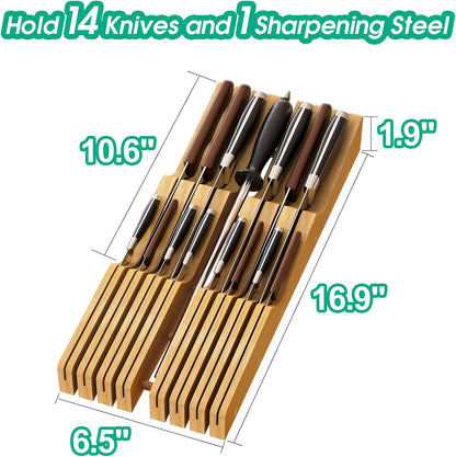 Knife Drawer Organizer (Natural, 15 Knives Organizer)