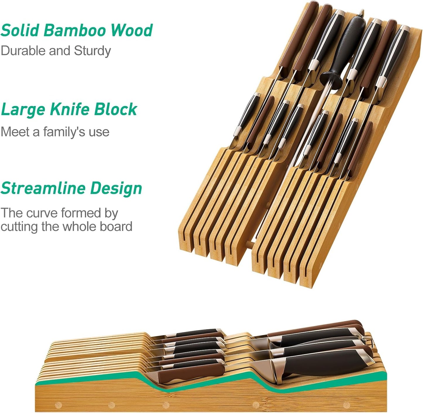 Knife Drawer Organizer (Natural, 15 Knives Organizer)