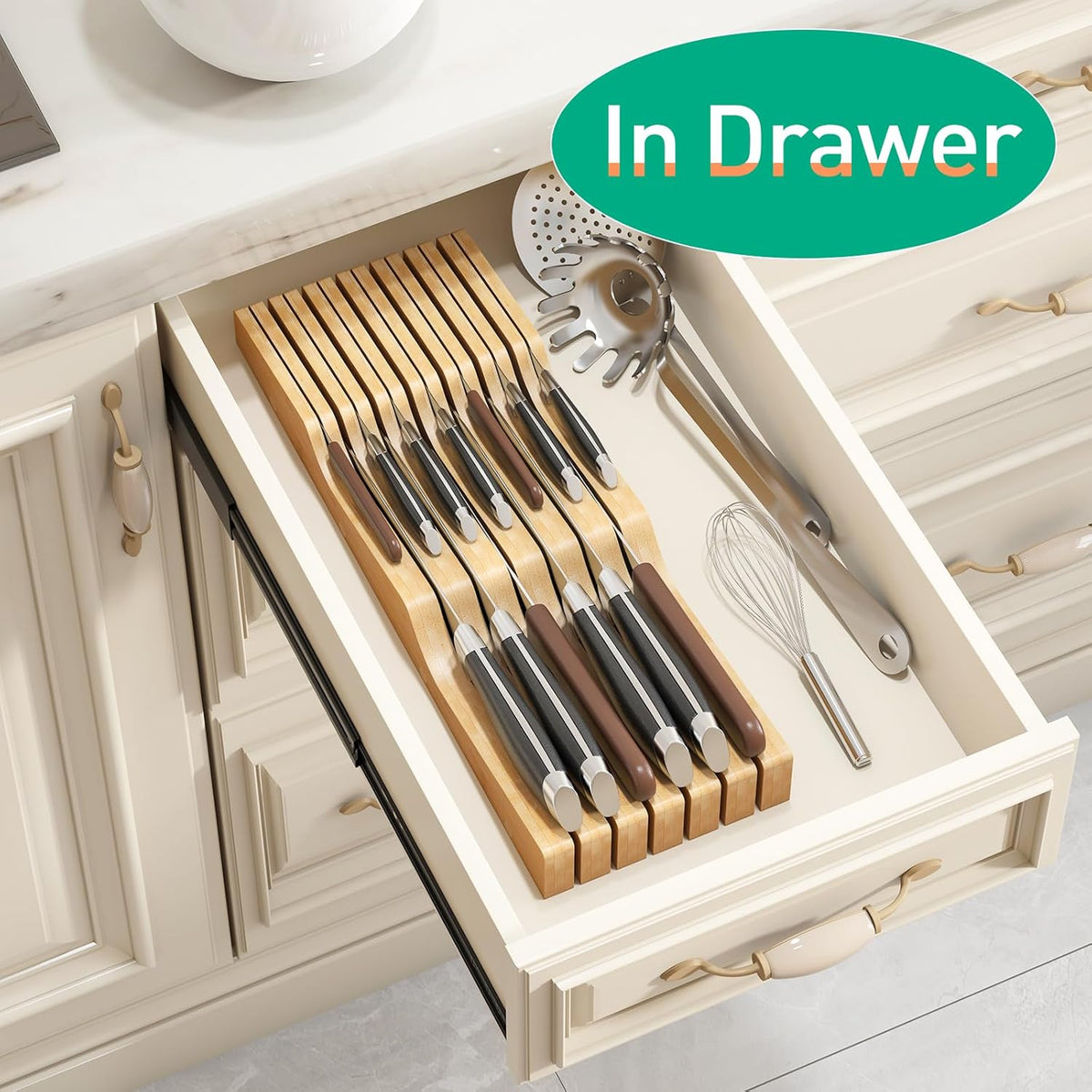 Knife Drawer Organizer (Natural, 15 Knives Organizer)