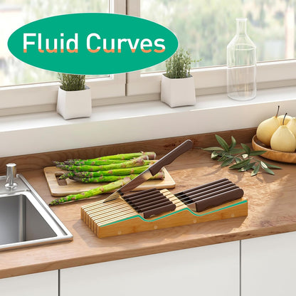 Knife Drawer Organizer (Natural, 15 Knives Organizer)