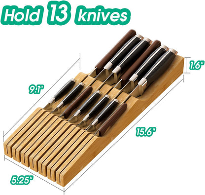 Knife Drawer Organizer (Natural, 15 Knives Organizer)