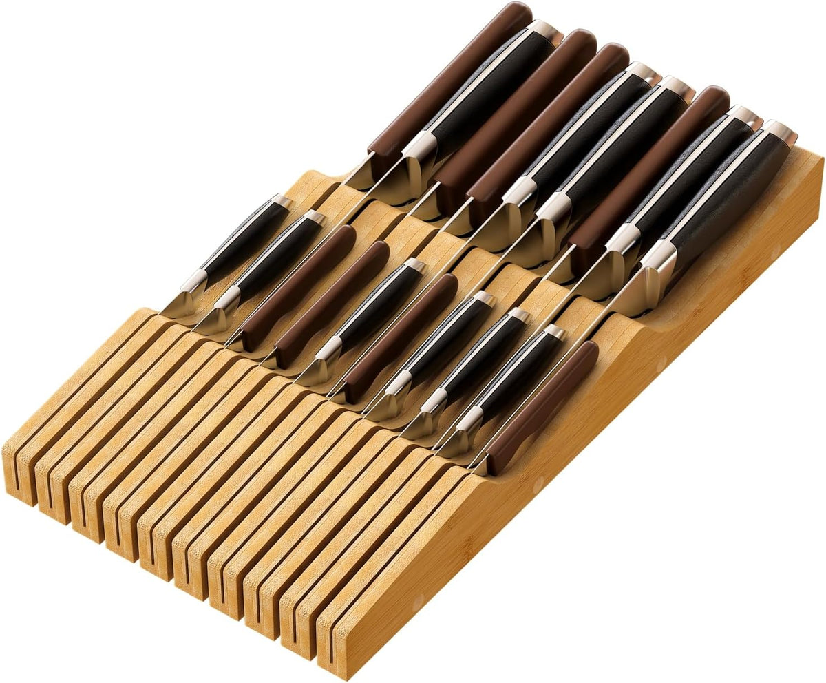 Knife Drawer Organizer (Natural, 15 Knives Organizer)