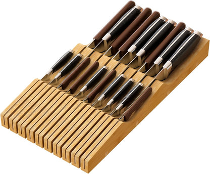 Knife Drawer Organizer (Natural, 15 Knives Organizer)