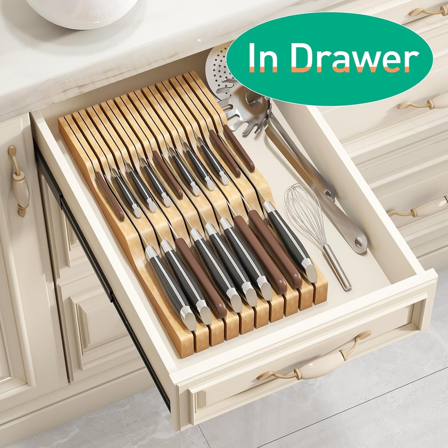 Knife Drawer Organizer (Natural, 15 Knives Organizer)