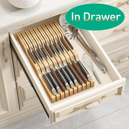 Knife Drawer Organizer (Natural, 15 Knives Organizer)
