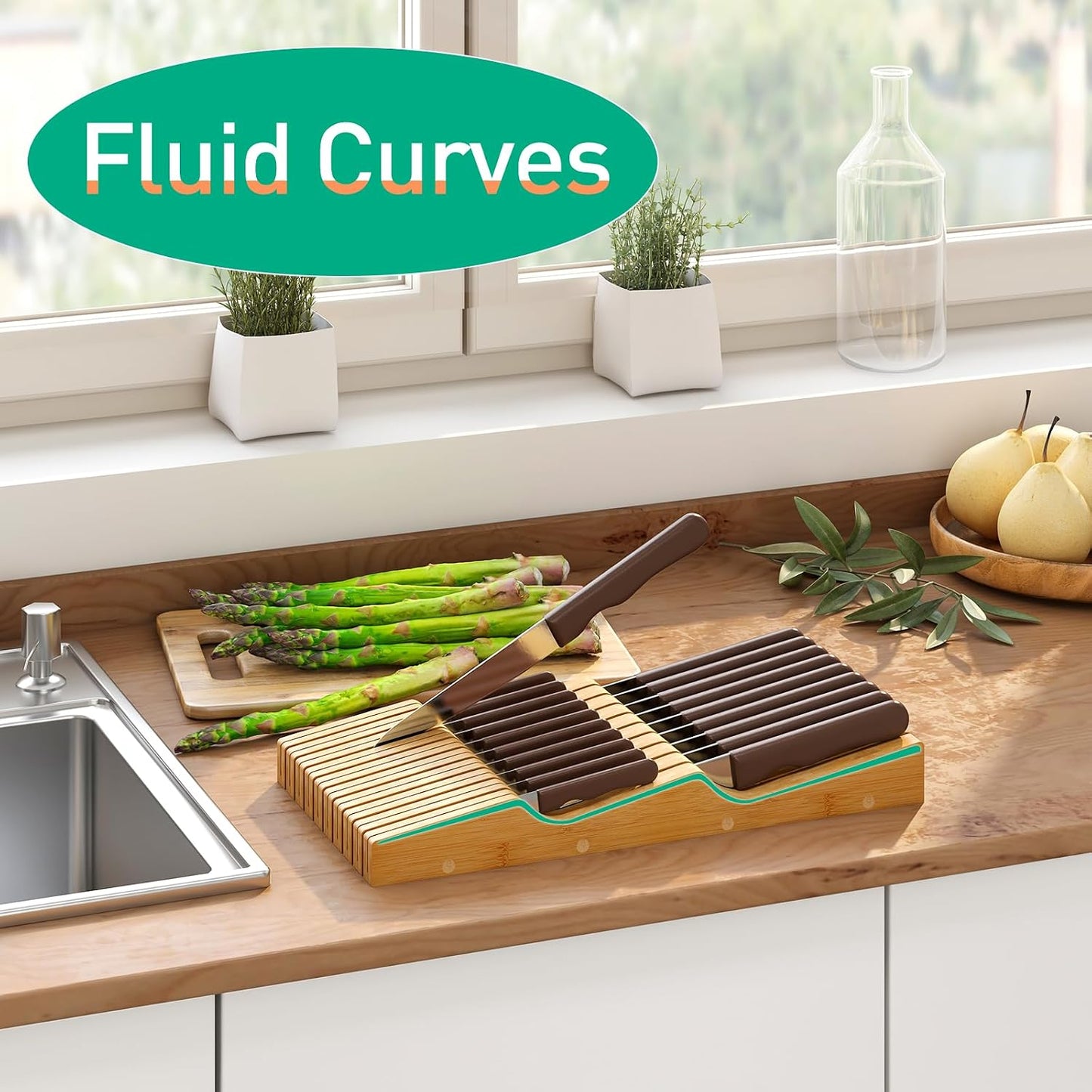 Knife Drawer Organizer (Natural, 15 Knives Organizer)