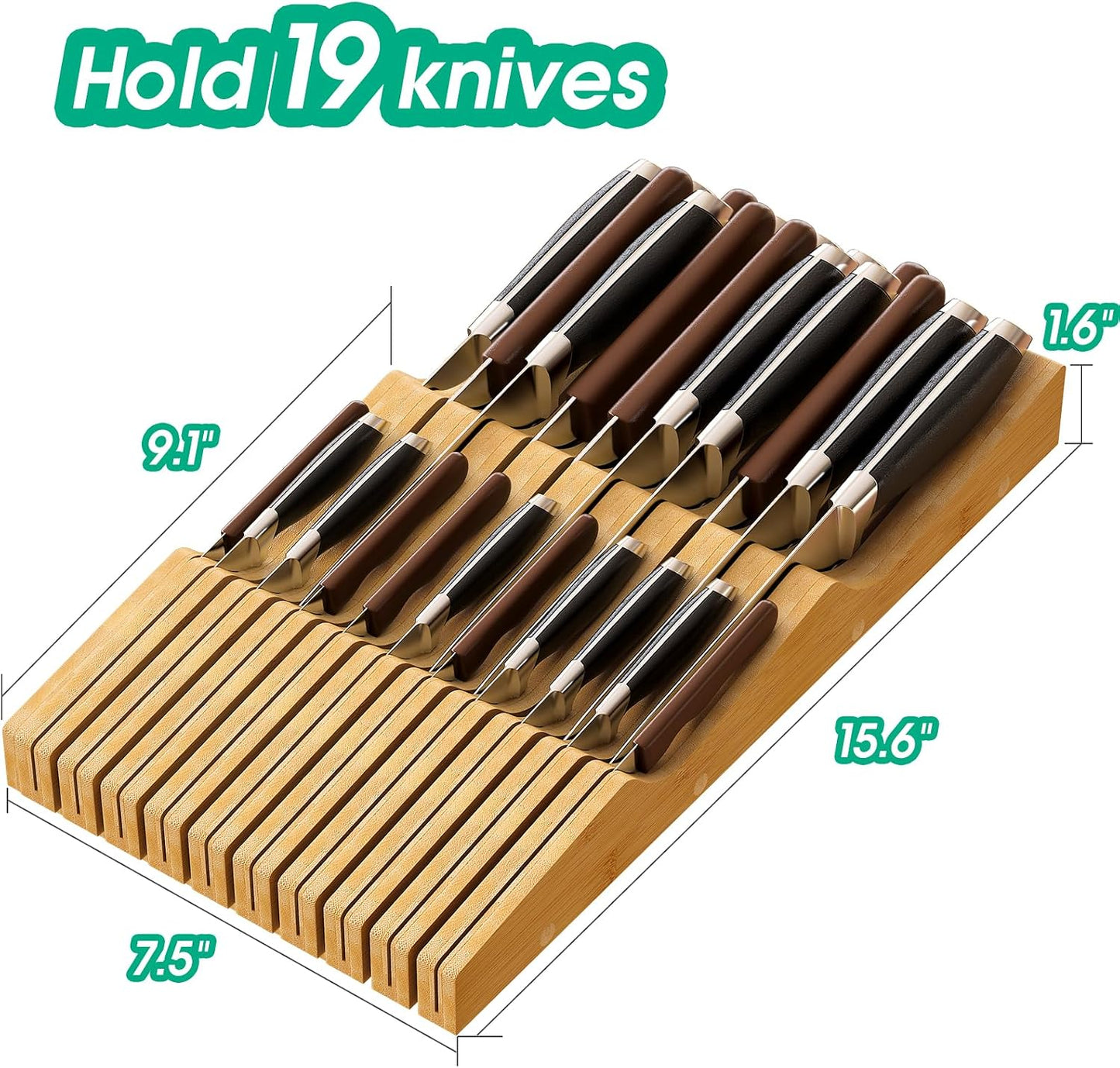 Knife Drawer Organizer (Natural, 15 Knives Organizer)