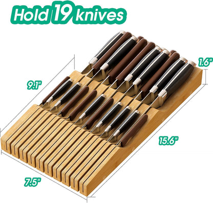 Knife Drawer Organizer (Natural, 15 Knives Organizer)
