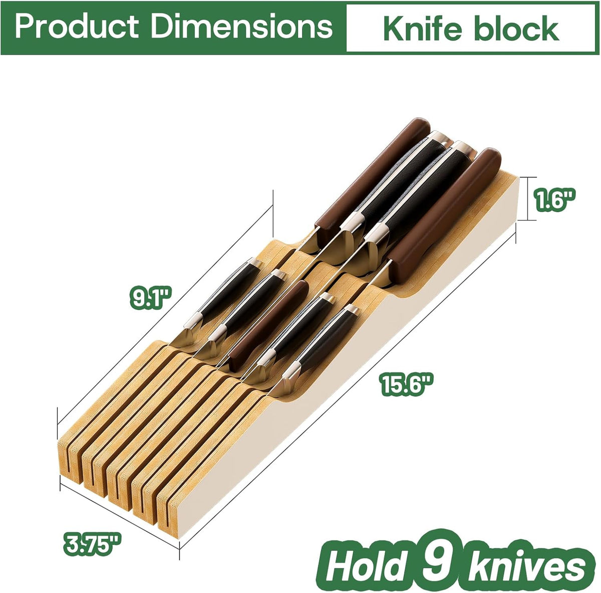 Knife Drawer Organizer (Natural, 15 Knives Organizer)