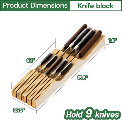 Knife Drawer Organizer (Natural, 15 Knives Organizer)