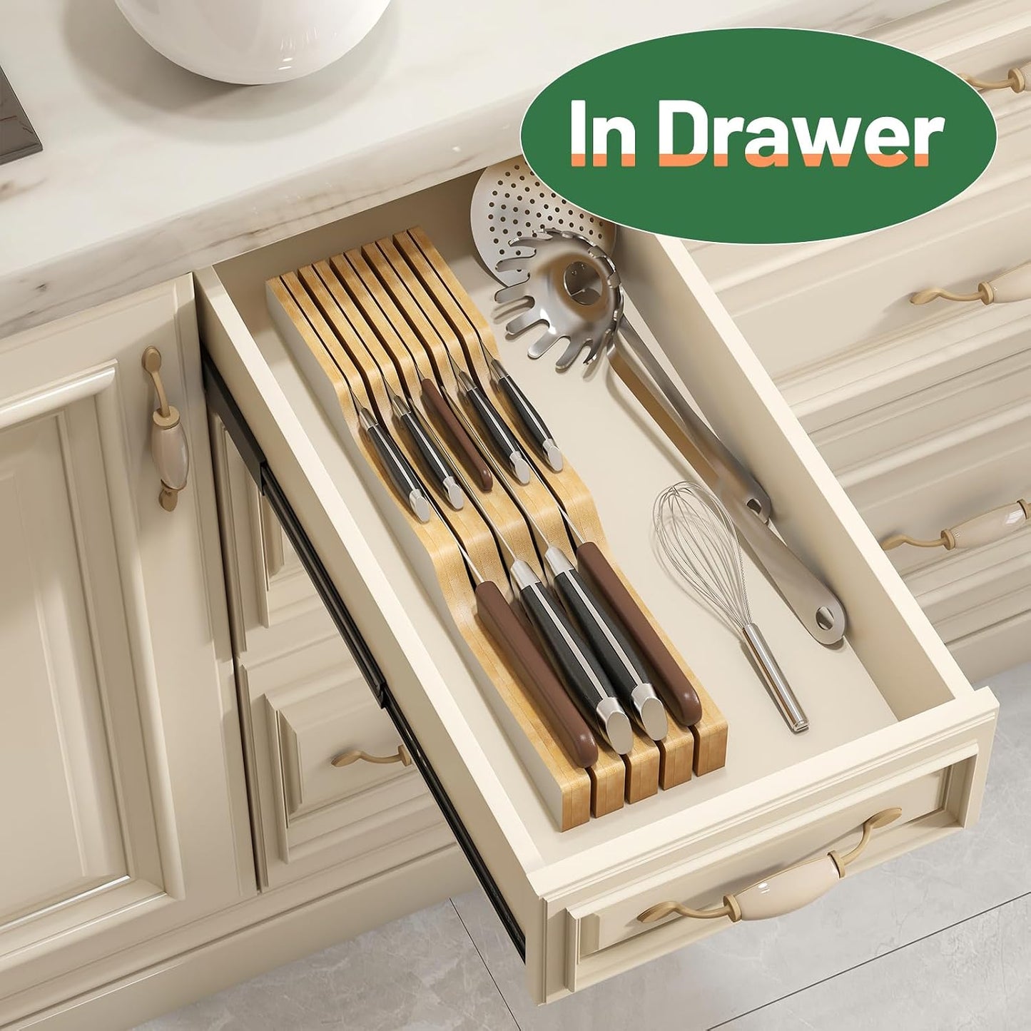 Knife Drawer Organizer (Natural, 15 Knives Organizer)