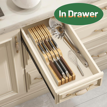 Knife Drawer Organizer (Natural, 15 Knives Organizer)