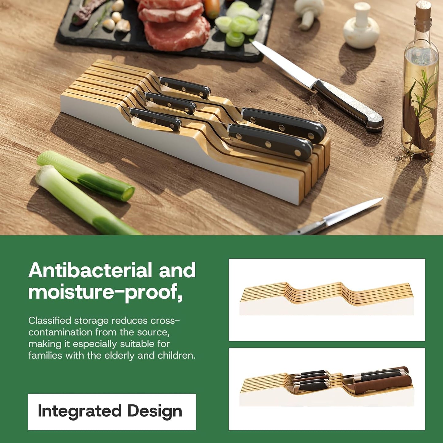 Knife Drawer Organizer (Natural, 15 Knives Organizer)