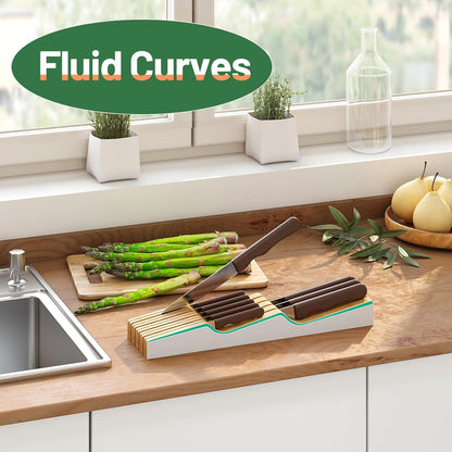Knife Drawer Organizer (Natural, 15 Knives Organizer)