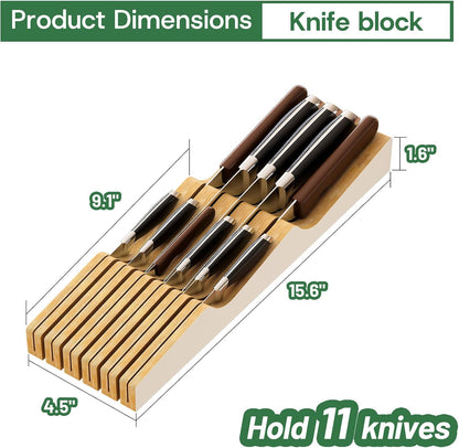 Knife Drawer Organizer (Natural, 15 Knives Organizer)