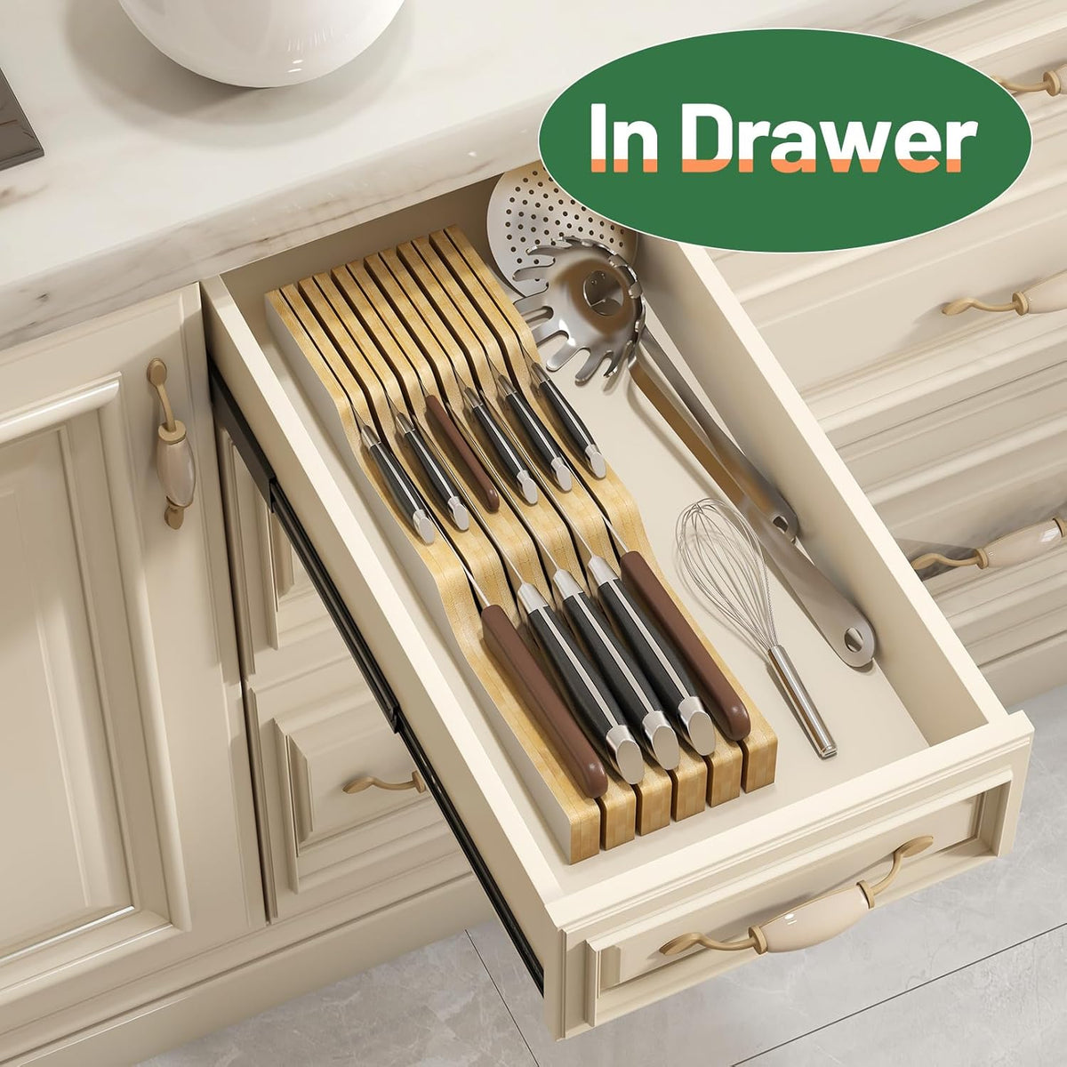 Knife Drawer Organizer (Natural, 15 Knives Organizer)
