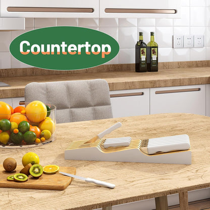 Knife Drawer Organizer (Natural, 15 Knives Organizer)