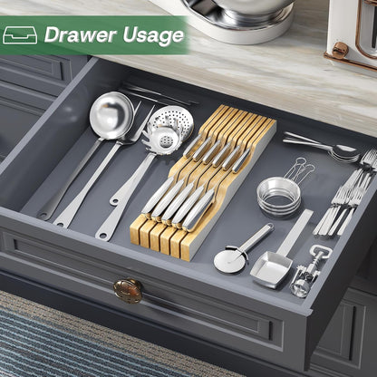 Knife Drawer Organizer (Natural, 15 Knives Organizer)