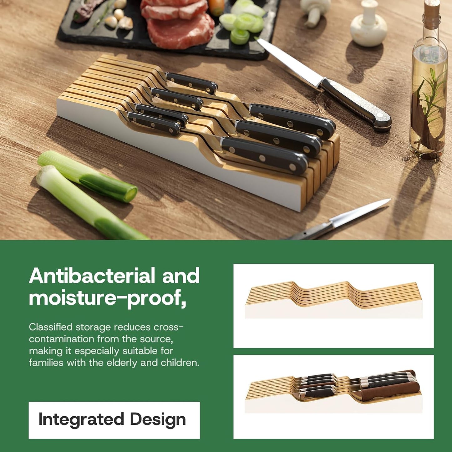 Knife Drawer Organizer (Natural, 15 Knives Organizer)