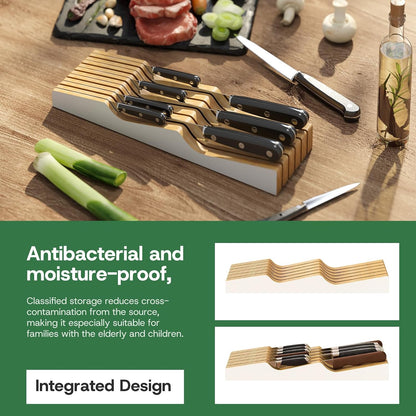 Knife Drawer Organizer (Natural, 15 Knives Organizer)