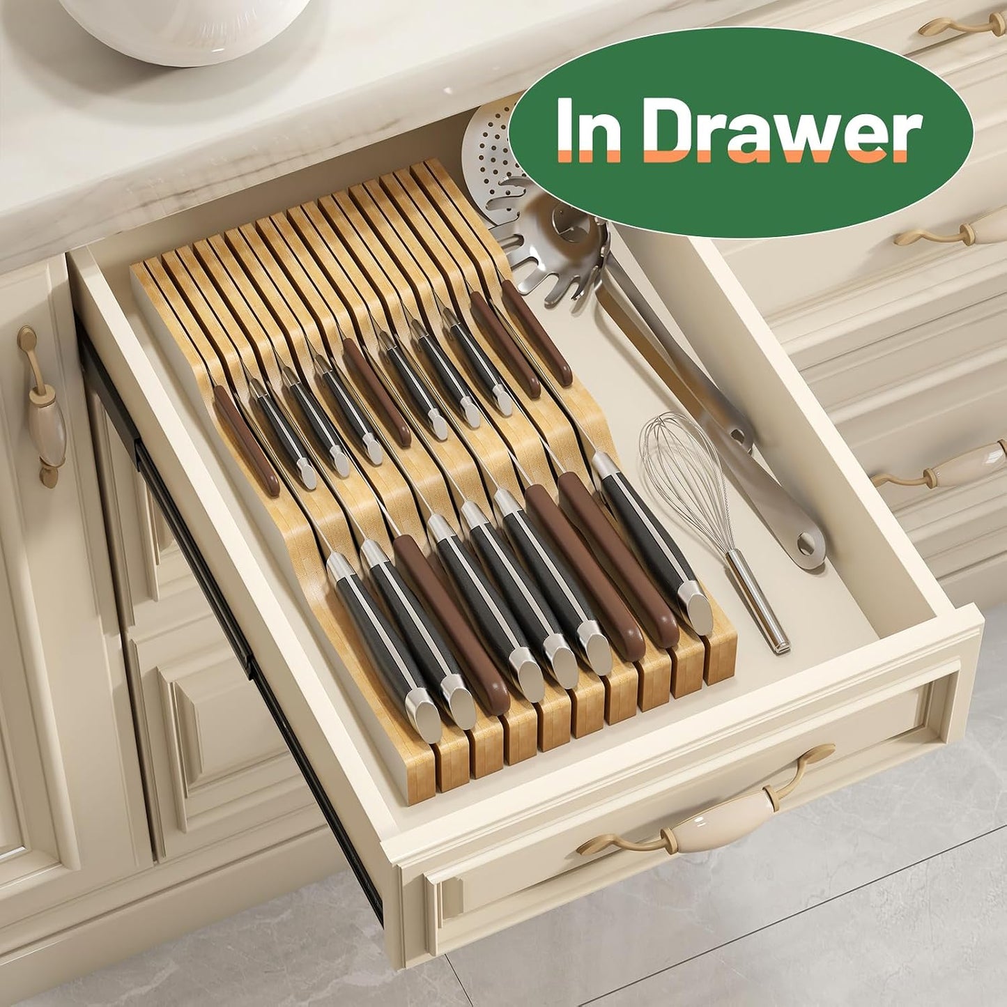Knife Drawer Organizer (Natural, 15 Knives Organizer)
