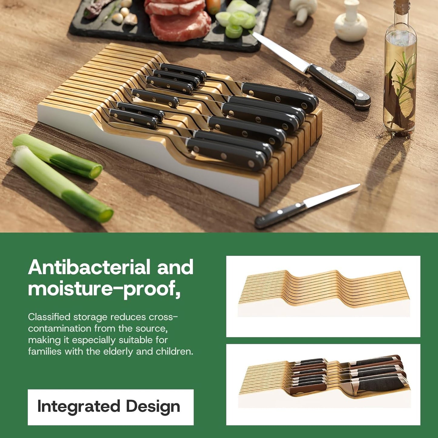 Knife Drawer Organizer (Natural, 15 Knives Organizer)