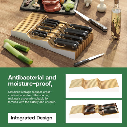 Knife Drawer Organizer (Natural, 15 Knives Organizer)