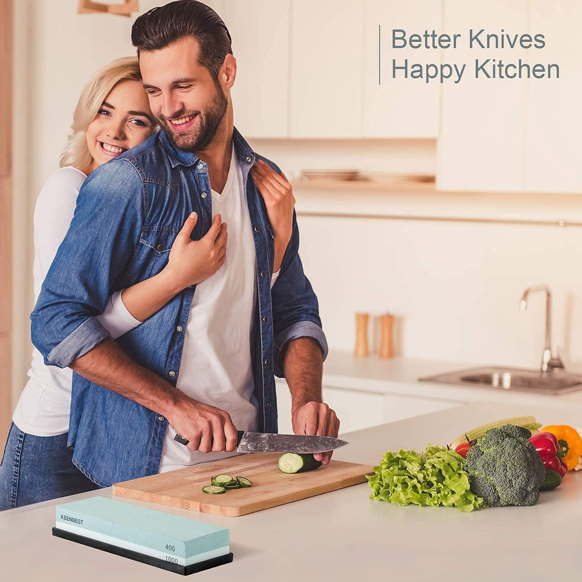 KEENBEST Actual Grit Premium Material Sharpening Stone 2 Side 400 1000 Whetstone Set Kitchen Knife Sharpener Stone Wet Stones for Sharping Knives Kit with Non-slip Rubber Base