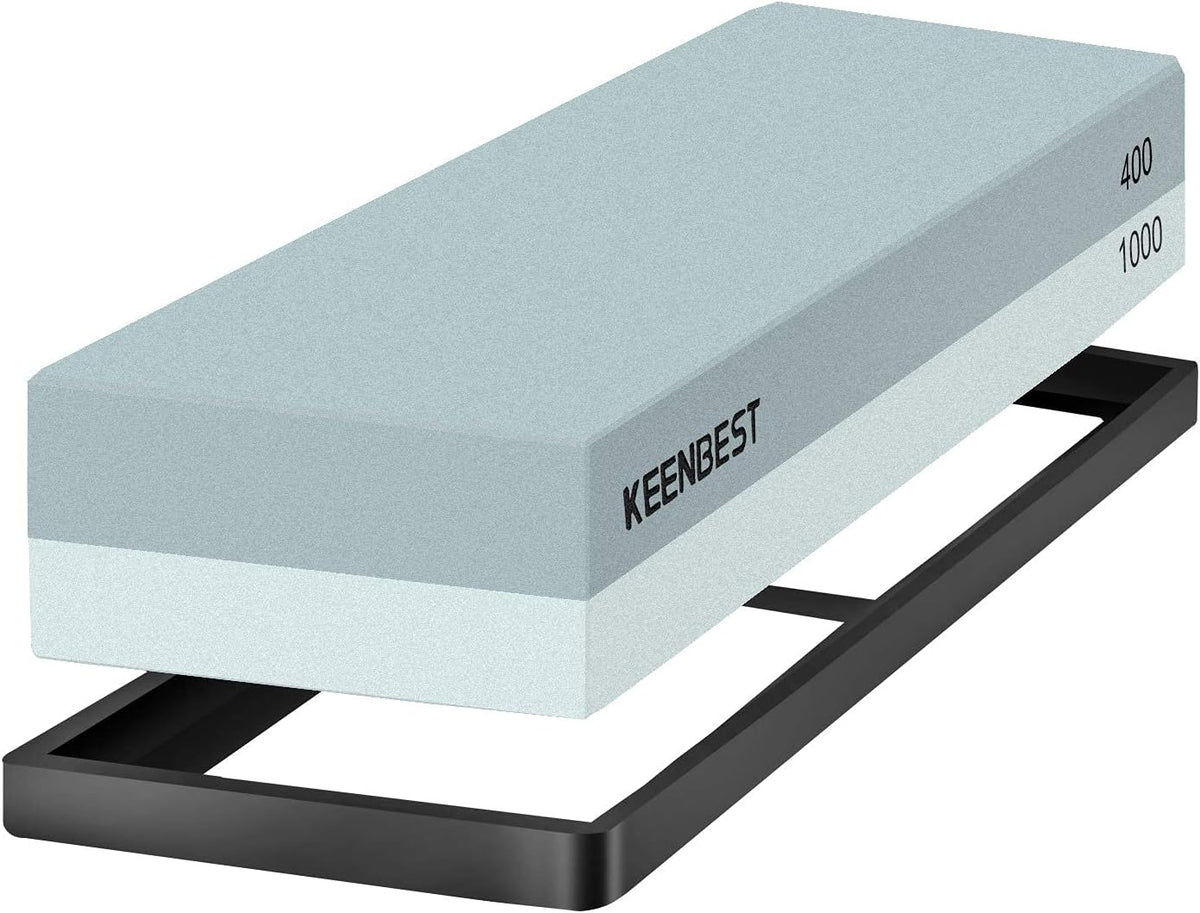 KEENBEST Actual Grit Premium Material Sharpening Stone 2 Side 400 1000 Whetstone Set Kitchen Knife Sharpener Stone Wet Stones for Sharping Knives Kit with Non-slip Rubber Base