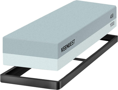 KEENBEST Actual Grit Premium Material Sharpening Stone 2 Side 400 1000 Whetstone Set Kitchen Knife Sharpener Stone Wet Stones for Sharping Knives Kit with Non-slip Rubber Base