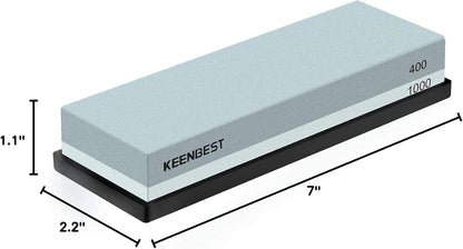 KEENBEST Actual Grit Premium Material Sharpening Stone 2 Side 400 1000 Whetstone Set Kitchen Knife Sharpener Stone Wet Stones for Sharping Knives Kit with Non-slip Rubber Base