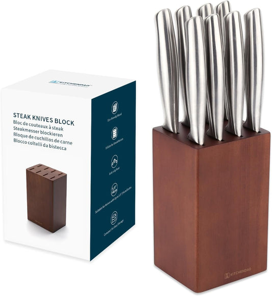 5.5“ Steak Knife Block Holder without Knives with 8 Slots - Wooden Steak Knife Storage Block only - Space Saver-Compact Design Steak Knives Organizer