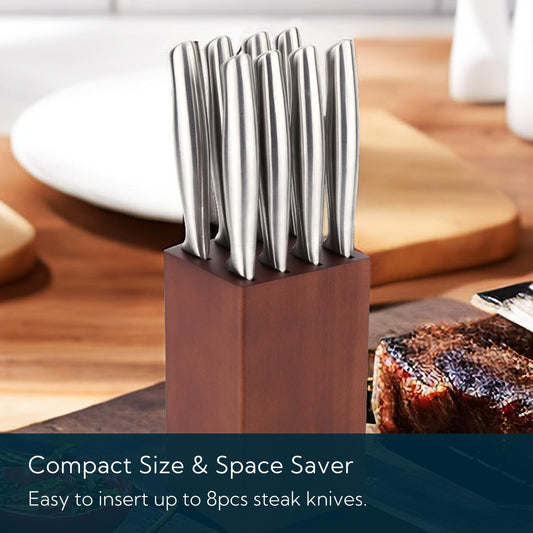 5.5“ Steak Knife Block Holder without Knives with 8 Slots - Wooden Steak Knife Storage Block only - Space Saver-Compact Design Steak Knives Organizer