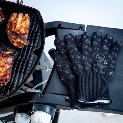 Oven Gloves with Fingers - 932°F Extreme Heat Proof and Cut Resistant Mitts for Kitchen, BBQ, Grill, Baking, Fire Pit - EN407 Certified with Non-Slip Silicone Grip and Cotton Lined for Comfort