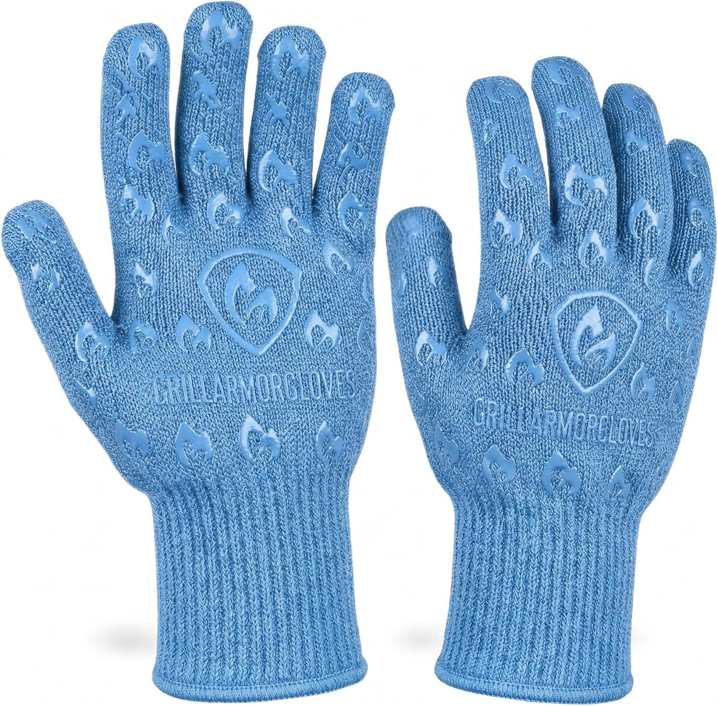 Oven Gloves with Fingers - 932°F Extreme Heat Proof and Cut Resistant Mitts for Kitchen, BBQ, Grill, Baking, Fire Pit - EN407 Certified with Non-Slip Silicone Grip and Cotton Lined for Comfort