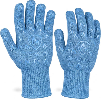 Oven Gloves with Fingers - 932°F Extreme Heat Proof and Cut Resistant Mitts for Kitchen, BBQ, Grill, Baking, Fire Pit - EN407 Certified with Non-Slip Silicone Grip and Cotton Lined for Comfort