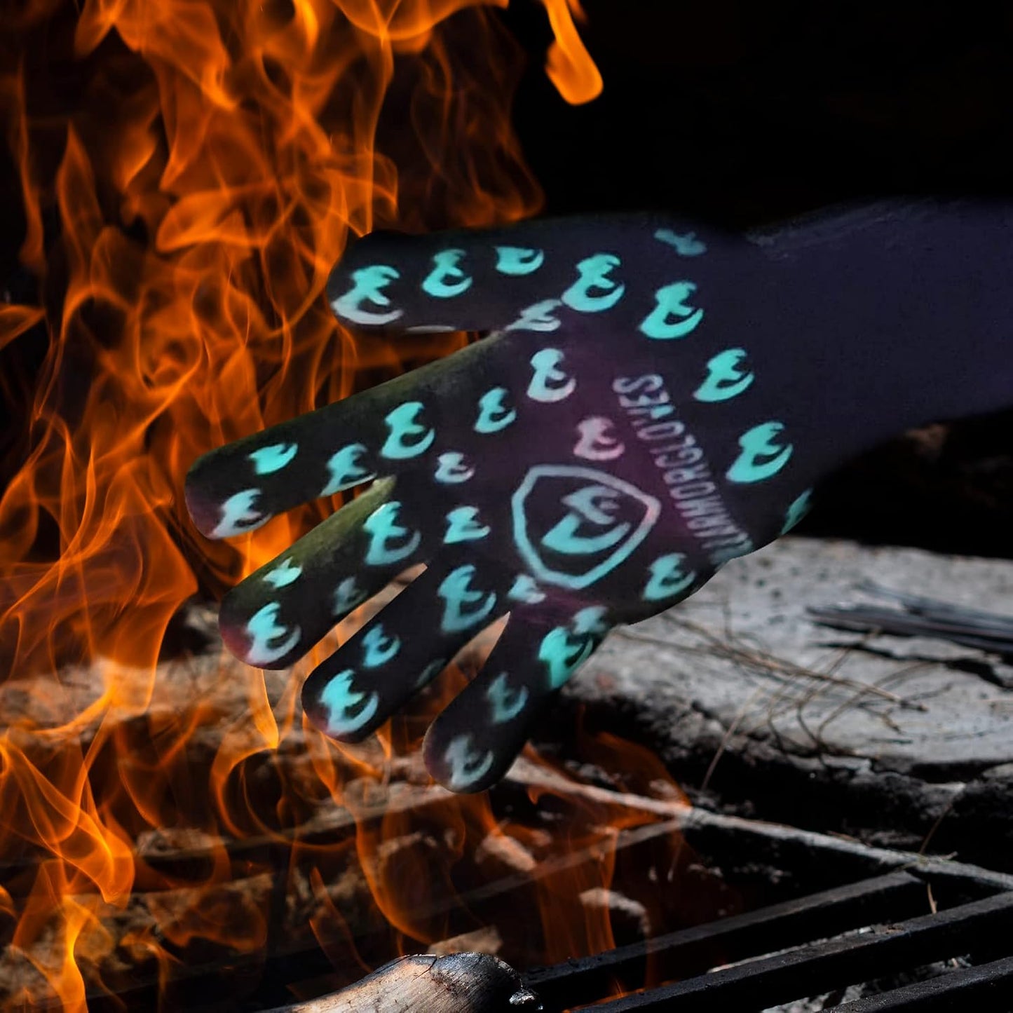Oven Gloves with Fingers - 932°F Extreme Heat Proof and Cut Resistant Mitts for Kitchen, BBQ, Grill, Baking, Fire Pit - EN407 Certified with Non-Slip Silicone Grip and Cotton Lined for Comfort