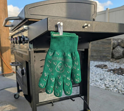 Oven Gloves with Fingers - 932°F Extreme Heat Proof and Cut Resistant Mitts for Kitchen, BBQ, Grill, Baking, Fire Pit - EN407 Certified with Non-Slip Silicone Grip and Cotton Lined for Comfort