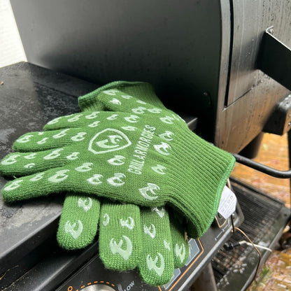 Oven Gloves with Fingers - 932°F Extreme Heat Proof and Cut Resistant Mitts for Kitchen, BBQ, Grill, Baking, Fire Pit - EN407 Certified with Non-Slip Silicone Grip and Cotton Lined for Comfort